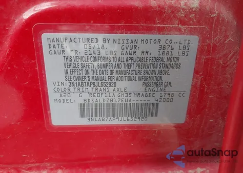 2018 Nissan Sentra Sv from USA, damaged, VIN 3N1AB7AP9JL652920